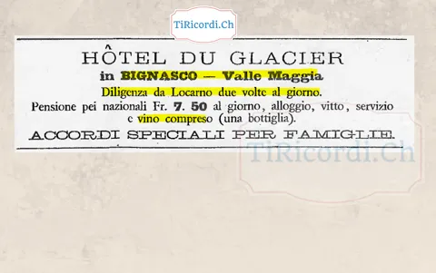 Hôtel du Glacier a Bignasco: 7,50 al giorno con vino compreso, 1883
