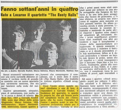 Quattro ragazzi di Locarno formano il complesso "The Rusty Nails" e provano all'oratorio, 1966