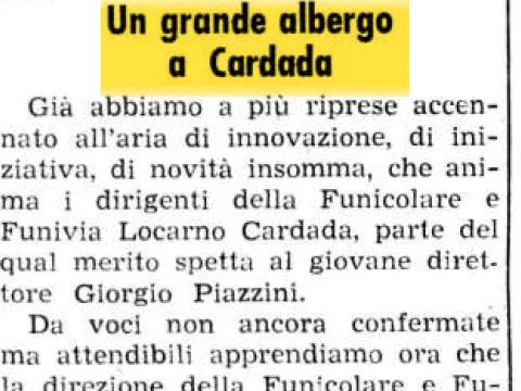 Progetto di grande albergo panoramico a Cardada: ampliamento e terrazza sul golfo di Locarno, 1966