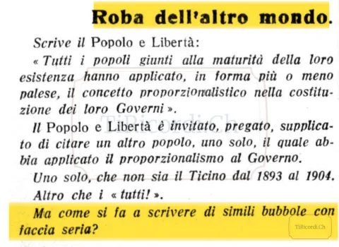 Faida tra giornali ticinesi: la Gazzetta Ticinese ironizza sul proporzionalismo, 1916