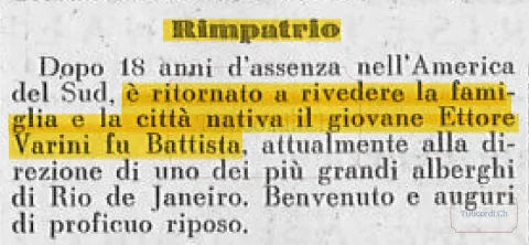 Ritorno a casa dopo 18 anni in Sud America: Ettore Varini rivede la famiglia, 1936