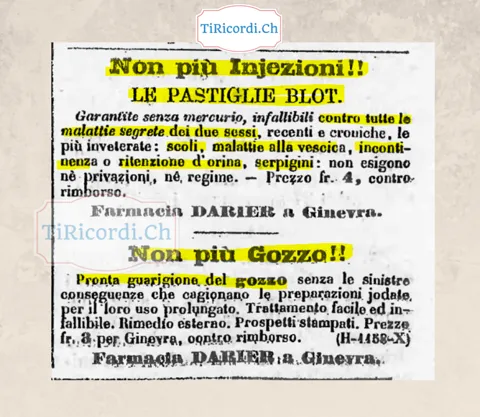 Non più iniezioni, non più gozzo: la farmacia Darier di Ginevra, 1878